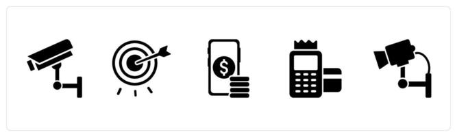 A set of 5 Mix icons as cctv, target, investment vector
