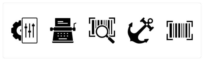 A set of 5 Business icons as configuration, typewriter, search bar code vector
