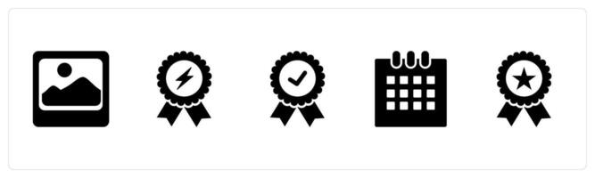 A set of 5 Business icons as gallery, badge with lightning, correct badge vector