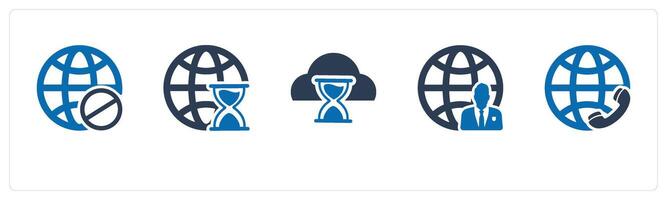 A set of 5 Internet icons as global prohibited, global hourglass, cloud hourglass vector