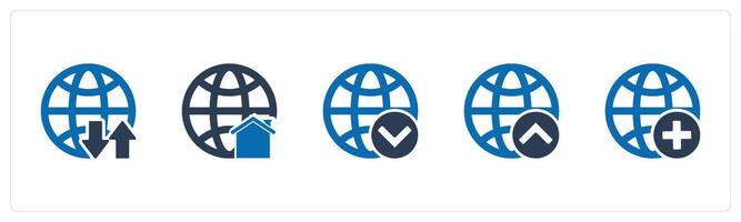 A set of 5 Internet icons as global synchronize, global business, globe vector