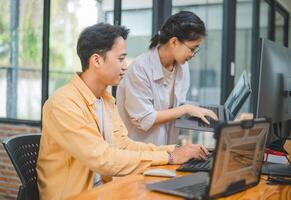 team programmer focuses on software development, site design, and the advancement of coding and programming technology.concepts for technological development photo