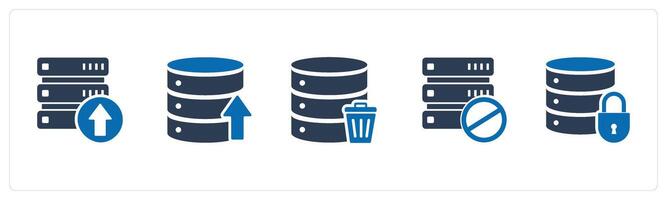 A set of 5 Internet icons as upload server, upload server, trash server vector