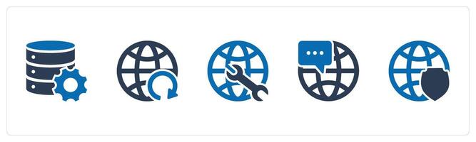 A set of 5 Internet icons as server settings, global update, global maintenance vector