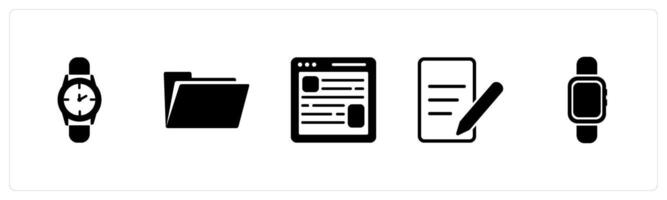 A set of 5 Mix icons as wrist watch, folder, web page vector