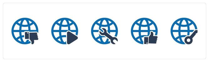 A set of 5 Internet icons as dislike global, global , global maintenance vector