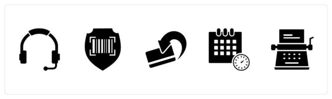 A set of 5 Business icons as headphone, bar code security, card cashback vector