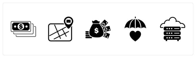 A set of 5 Mix icons as currency, email location, cash investment vector