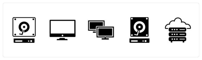 A set of 5 Mix icons as hard drive, desktop, television vector