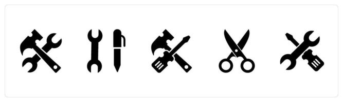 A set of 5 Mix icons as hand tool, repair tool, scissor vector