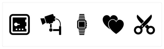 A set of 5 Mix icons as weighing machine, cctv, smart watch vector