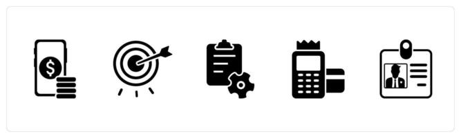 A set of 5 Mix icons as investment, target, clipboard settings vector