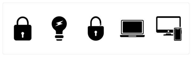 A set of 5 Business icons as lock, idea bulb, open lock vector