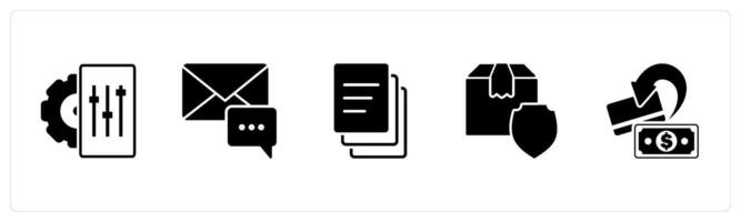 A set of 5 Business icons as configuration, email notification, duplicate copy vector