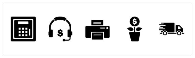 A set of 5 Mix icons as locker, headphone cost, printer vector