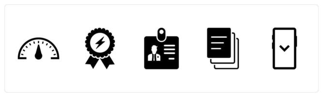 A set of 5 Business icons as speed, badge with lightning, id card vector