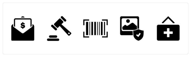 A set of 5 Business icons as salary mail, law, bar code vector