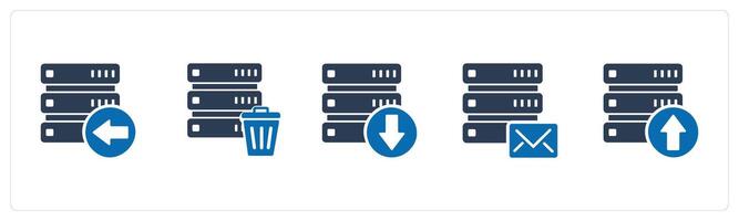 A set of 5 Internet icons as receive server, trash server, download server vector