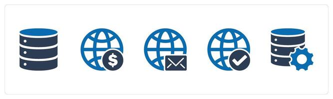 A set of 5 Internet icons as server, financial global, global message vector