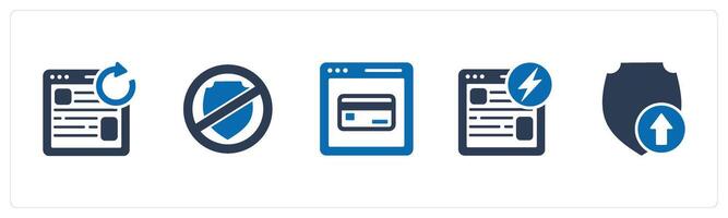 A set of 5 Internet icons as favorite shield, webpage prohibited, download shield vector