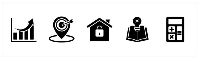 A set of 5 Business icons as growth, target location, home security vector