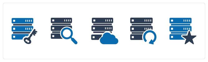A set of 5 Internet icons as server protection, search database, cloud server vector