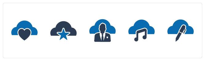 A set of 5 Internet icons as favorite cloud, user cloud, music cloud vector