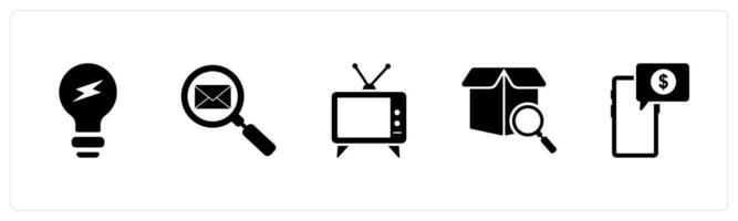 A set of 5 Business icons as idea bulb, search mail, tv vector