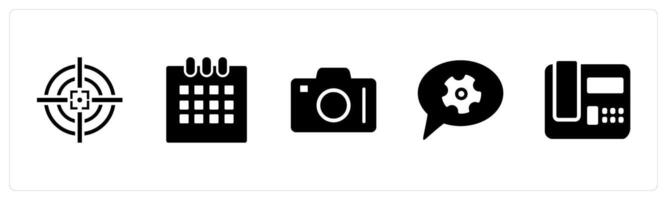 A set of 5 Business icons as aim, calendar, dslr vector
