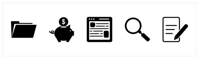 A set of 5 Mix icons as folder, piggy bank, web page vector