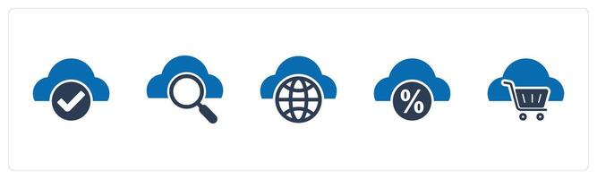 A set of 5 Internet icons as approved cloud, search cloud, global cloud vector