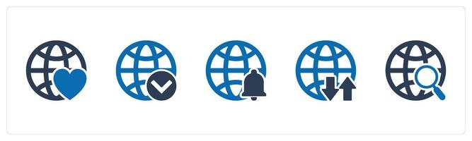 A set of 5 Internet icons as favorite global, globe, global notification vector