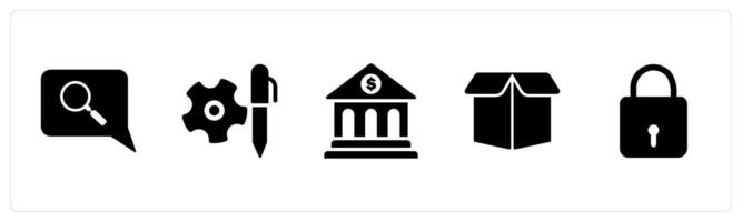A set of 5 Business icons as search message, edit settings, financial institution vector