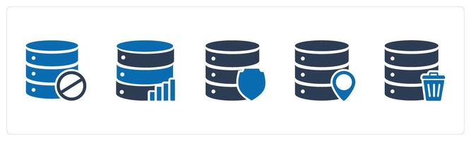 A set of 5 Internet icons as server prohibited, server statistics, server shield vector