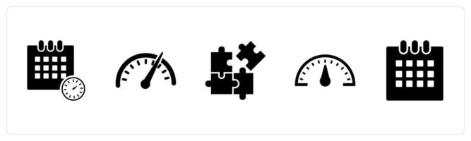 A set of 5 Business icons as schedule, speedometer, puzzle vector