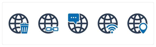 A set of 5 Internet icons as trash globe, link global, global message vector