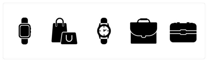 A set of 5 Mix icons as smart band, shopping bag, wrist watch vector