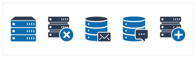 A set of 5 Internet icons as database, wrong server, server message vector