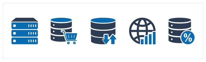 A set of 5 Internet icons as database, server cart, synchronize server vector