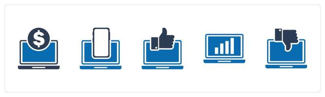 A set of 5 Internet icons as online finance, responsive, approve laptop vector