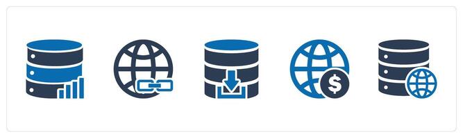 A set of 5 Internet icons as server statistics, link global, download server vector