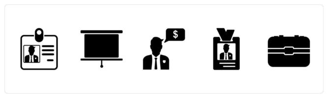 A set of 5 Mix icons as identity card, projector screen, accountant vector
