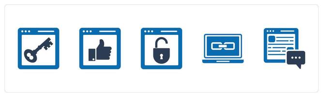 A set of 5 Internet icons as webpage protection, like webpage, link laptop vector