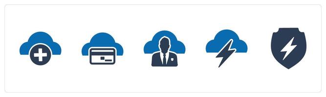 A set of 5 Internet icons as add cloud, cloud card, user cloud vector
