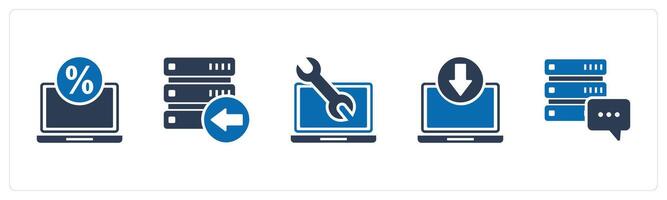 A set of 5 Internet icons as online shopping, receive server, laptop maintenance vector