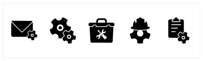 A set of 5 Mix icons as email settings, configuration, repair tool box vector