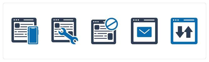 A set of 5 Internet icons as responsive, webpage maintenance, webpage prohibited vector