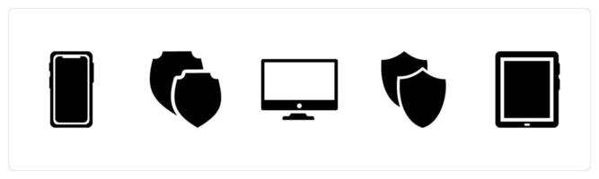 A set of 5 Mix icons as mobile screen, security shield, desktop vector