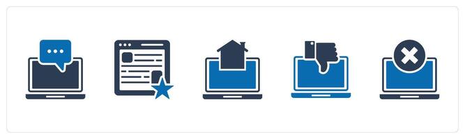 A set of 5 Internet icons as online conversation, favorite webpage, home laptop vector