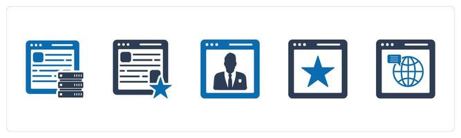 A set of 5 Internet icons as hosting, favorite webpage, user details vector